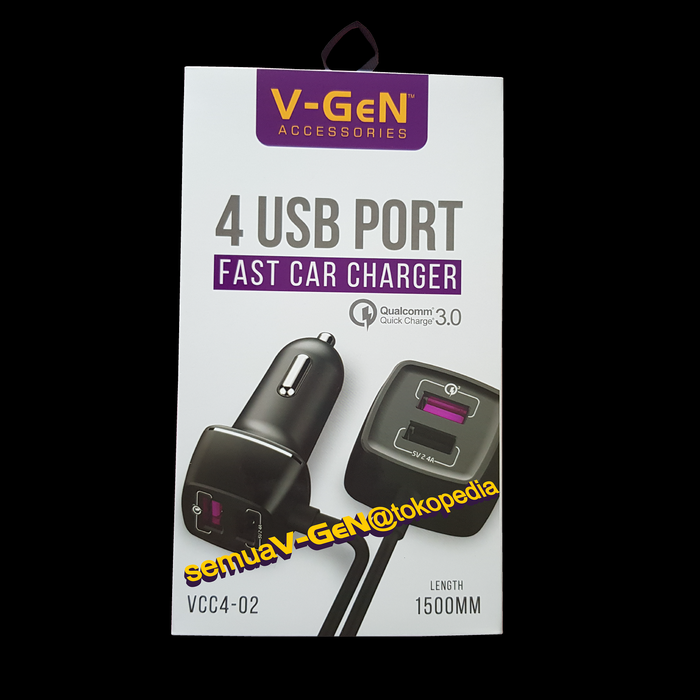Gambar V-GEN Car Charger 1+3 USB Port With QC 3.0 Fast Charging Charger Mobil - Hitam dari Semua V-GeN Kab. Tangerang Tokopedia