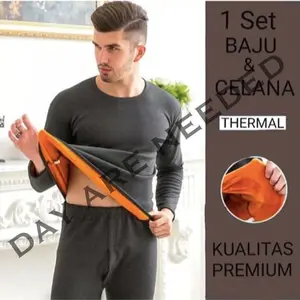 Long John Pakaian Dalam Pria Musim Dingin satu set baju dan celana