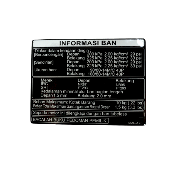 Gambar Label Tire - New Vario 150 eSP K59J 87505K59A70 dari Honda Cengkareng Kota Tangerang Tokopedia
