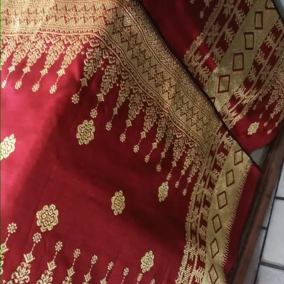 SONGKET TENUN SUTRA ASLI PALEMBANG MOTIF CANTIK MANIS MAROON