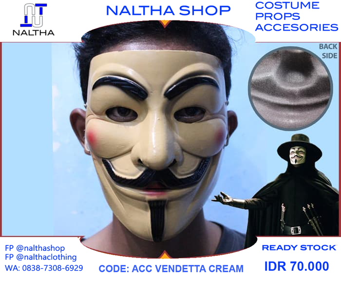 Gambar [ACC Vendetta Cream Mask] Topeng Anonymous Hacker V For Komunitas dari NALTHA SHOP Jakarta Pusat Tokopedia