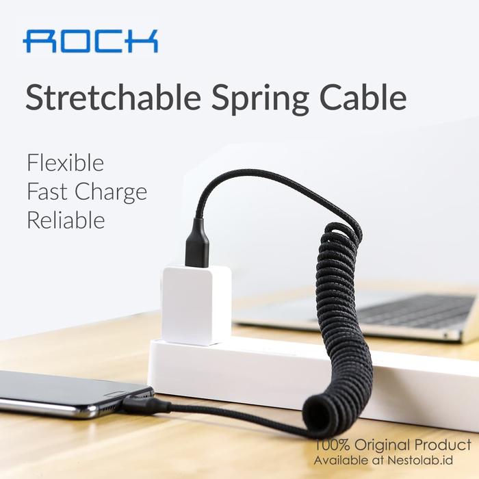 Gambar ROCK - USB Type C Metal Stretchable Spring Cable Fast Charge & Sync dari Nesto Kota Surabaya Tokopedia
