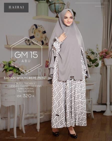 Gambar Gamis Syari Muslim + Bergo Hai Hai GM 15 Abu Muda & Pink dari musdechijab Kota Bandung Tokopedia