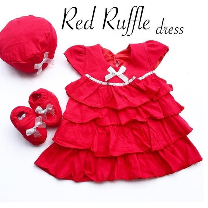 Gambar baju dres anak bayi perempuan 0 1 2 3 4 5 6 bulan dress merah + topi dari railen kids clothes shop Kota Tangerang Selatan Tokopedia