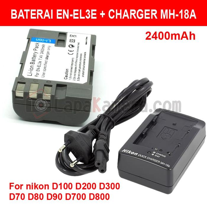 Gambar Baterai EN-EL3E + Charger MH-18 For D200 D300 D70 D80 D90 D700 D800 dari lapaKamera Kota Administrasi Jakarta Selatan Tokopedia