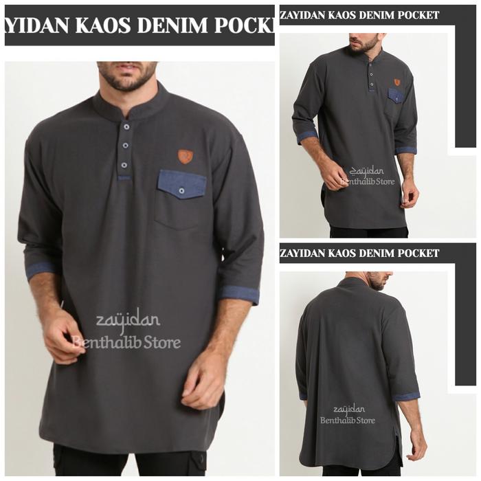 Gambar Baju Kurta Kaos Zayidan Denim Pocket Abu Tua dari Benthalib_Store Kab. Banjar Tokopedia