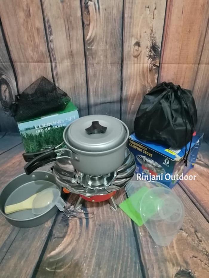 Gambar Paket alat masak cooking set nesting DS 200 & kompor windproof kembang dari Oceans Clothing Kota Semarang Tokopedia