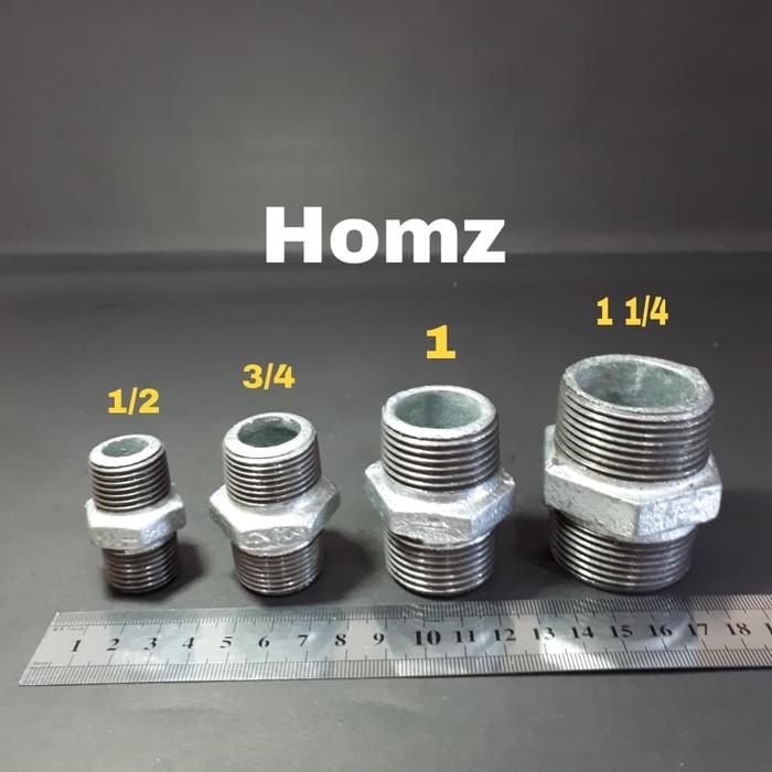 Gambar Galvanis/Galvanise Double Nepel 1 1/4" inch in Besi /D N Besi/Dobel Neppel dari Homz Kota Administrasi Jakarta Selatan Tokopedia