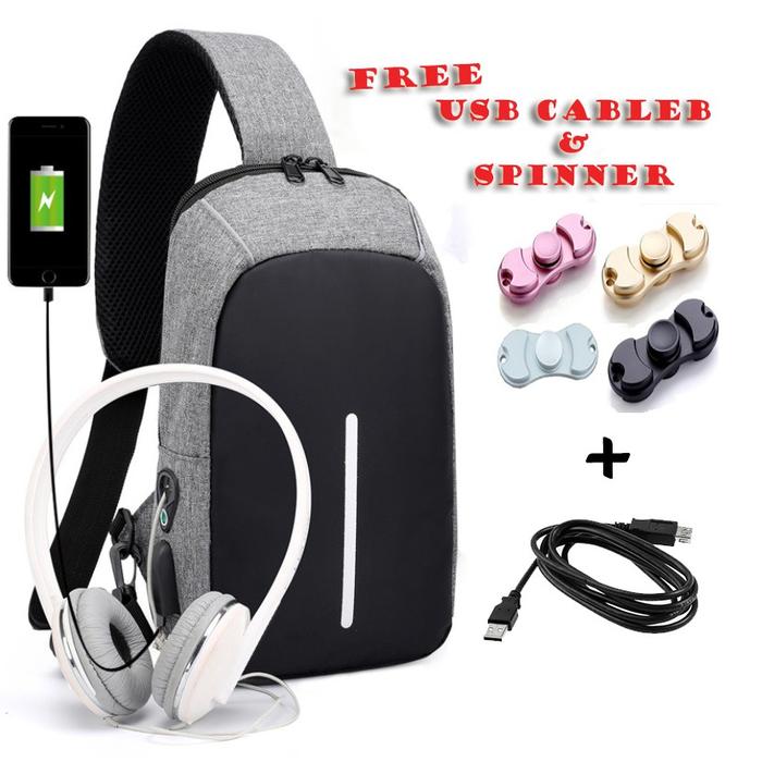 Gambar Tas Slempang GLOW XD 03 USB Charger Waterproof FREE SPINNER Selempang dari Brewok Grosir Jakarta Pusat Tokopedia