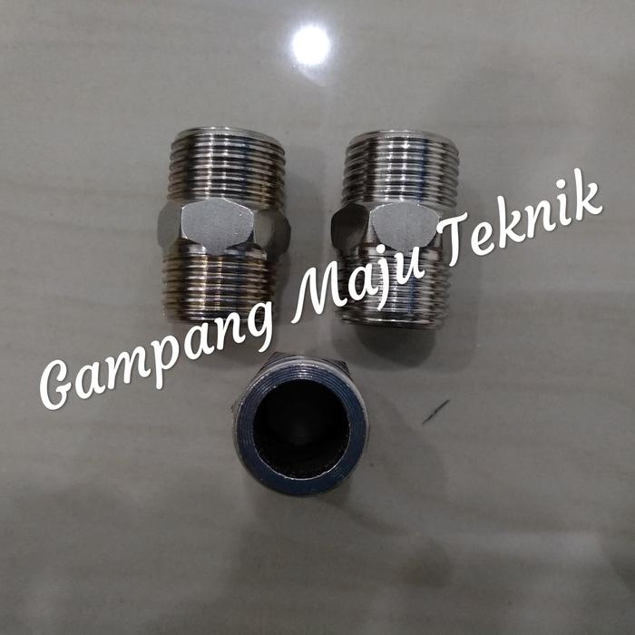 Gambar double nepel chrome 1/2 inchi /soket double drat dari vrt victory teknik Kota Medan Tokopedia
