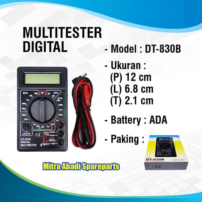 Gambar Multimeter/Multitester Digital DT830B DT-830B dari Mitra Abadi Spareparts Kota Administrasi Jakarta Barat Tokopedia