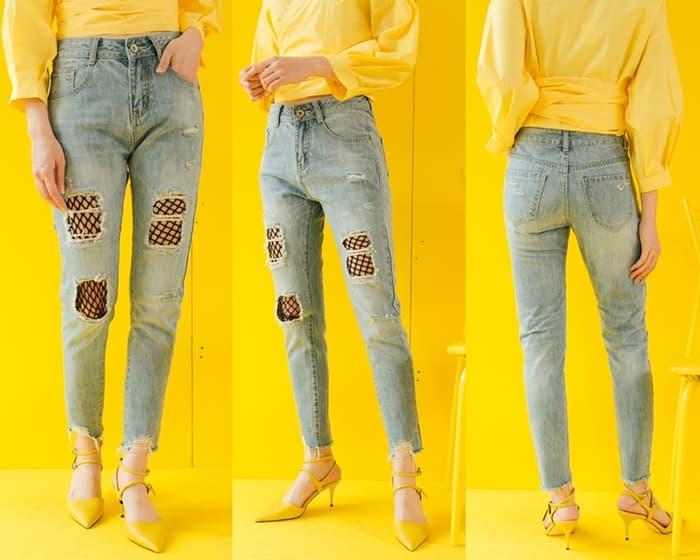 Gambar Celana Panjang Stocking Jala Ripped Blue Jeans Sobek Crop Pants Import dari JAYA MAKMUR9 SHOP_Archived Kota Surabaya Tokopedia