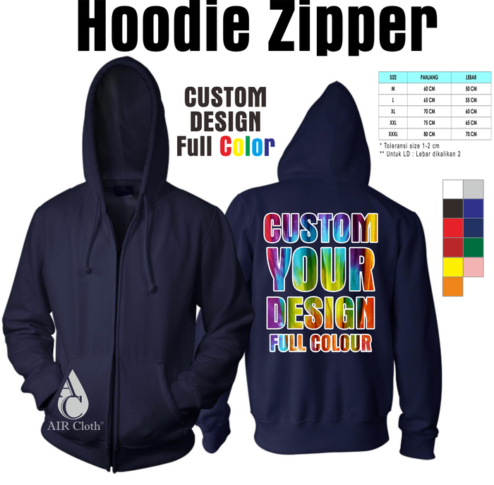 Gambar SABLON HOODIE ZIPPER CUSTOM - 1 SISI FULL COLOR - TERMURAH dari air clothing Jakarta Barat Tokopedia