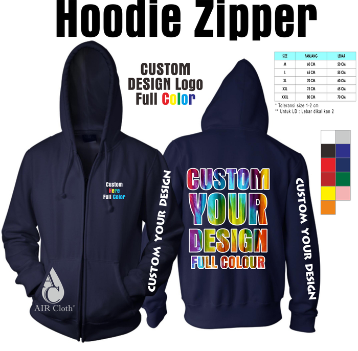 Gambar SABLON HOODIE ZIPPER CUSTOM KATA / GAMBAR - 4 SISI FULL COLOR dari air clothing Jakarta Barat Tokopedia