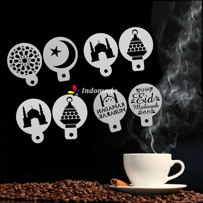 Gambar Set 8 Cetakan Stensil Idul Fitri Tabur Kopi Kue Coffee Latte Stencils dari Indomada Shop Kab. Purbalingga Tokopedia