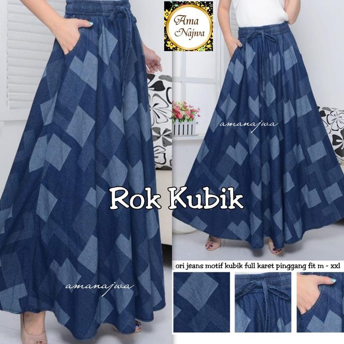 Gambar Rok Motif Kubik jeans lebar dari Zuhra Pedia Kota Surakarta Tokopedia