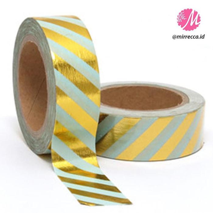 Gambar GOLD FOIL WASHI TAPE DIAGONAL STRIPE MINT PINK WHITE / SOLATIP MOTIF dari MyThrill Kota Administrasi Jakarta Barat Tokopedia