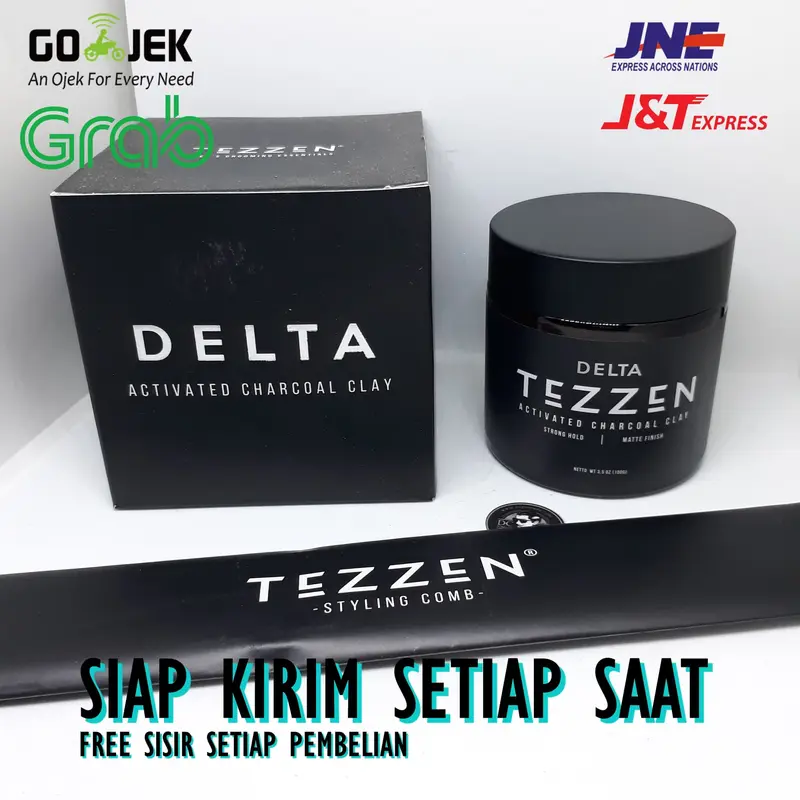 TEZZEN DELTA CHARCOAL CLAY UKURAN BESAR FREE POUCH DAN SISIR CARBON 1