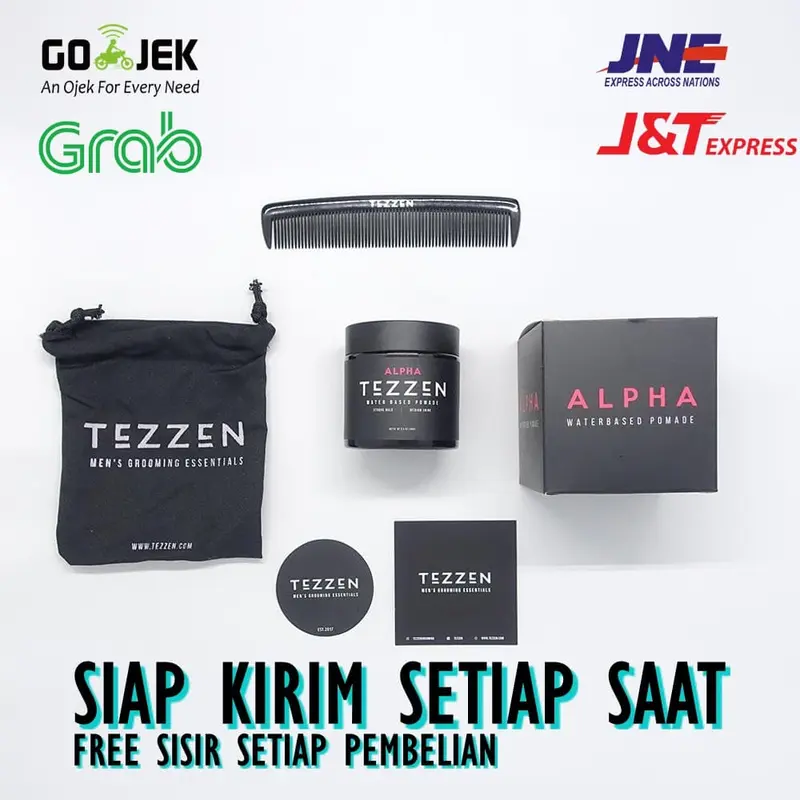 TEZZEN POMADE ALPHA WATERBASED FREE POUCH dan Sisir Saku Tezzen 1