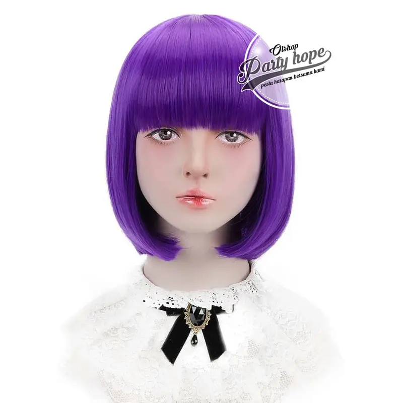 WIG Bob / Wig poni Pendek / Rambut palsu bob murah / Wig bob ungu tua 0