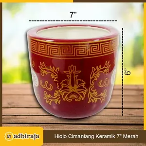 Hiolo Bokor Tempat Bakar Dupa Porselen Cimantang 7" Merah