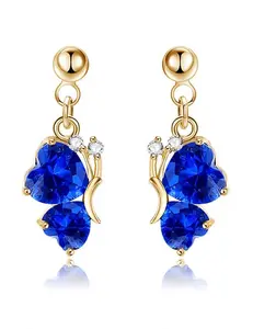 LRC Anting Tusuk Fashion Sapphire Heart Shape Decorated Earrings