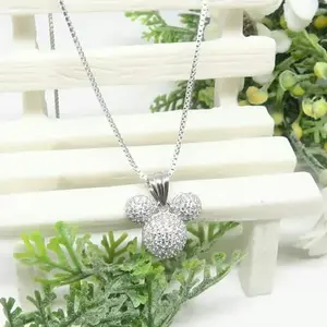 BCKL034 KALUNG ITALY LIONTIN WHITE MICKEY PERAK SILVER 925 LAPIS EMAS