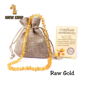 OMWshop Kalung Amber Pereda Nyeri Tumbuh Gigi Bayi Raw Gold 33cm