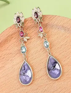 LRC Anting Tusuk Elegant Multi-color Waterdrop Shape Diamond E89699