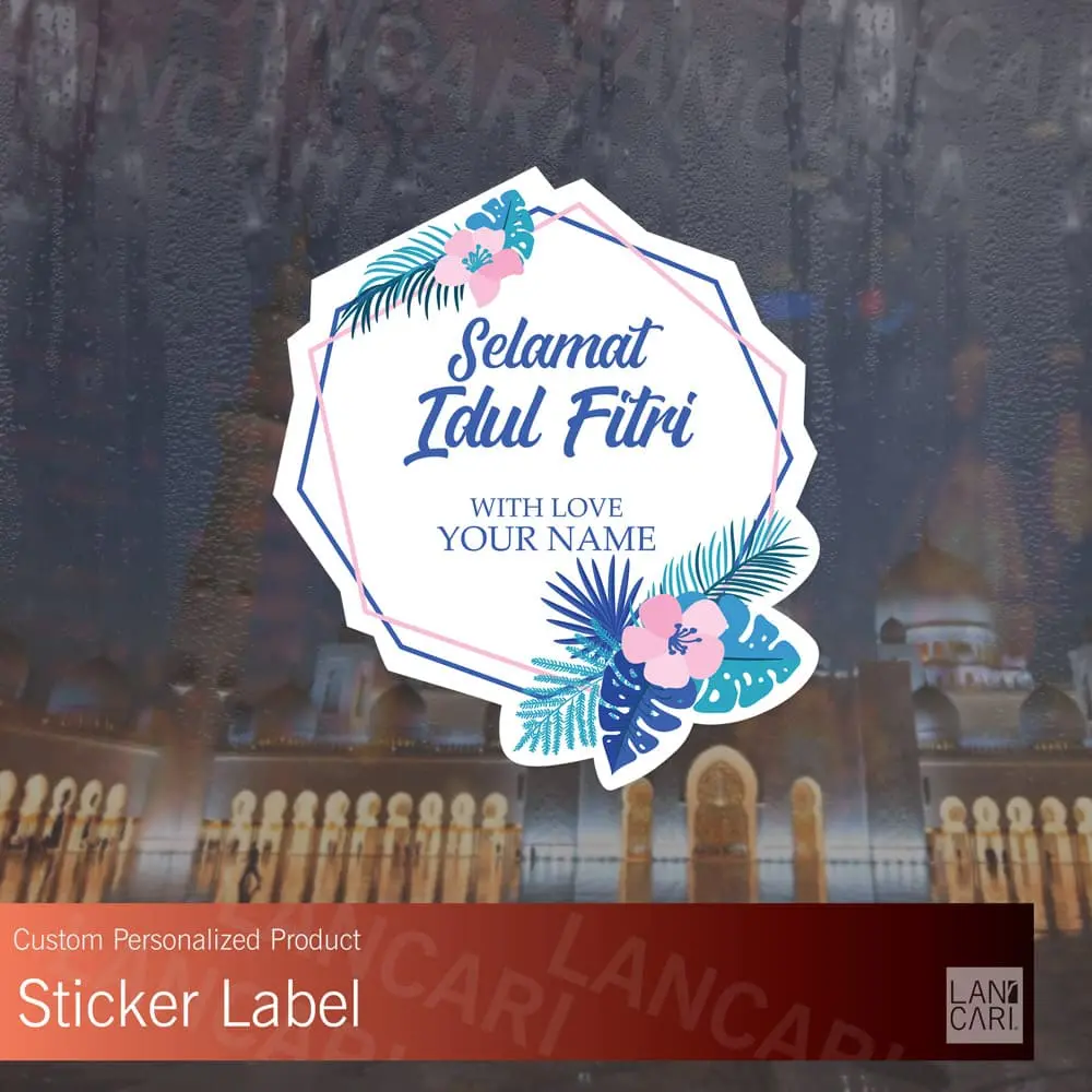 Sticker Label custom Idul Fitri stiker Bunga Ucapan Ramadhan Packaging