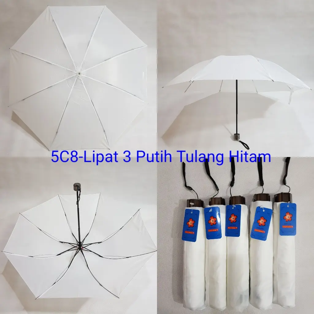 Payung Lipat 3 Putih Polos Khusus Sablon Payung Promosi
