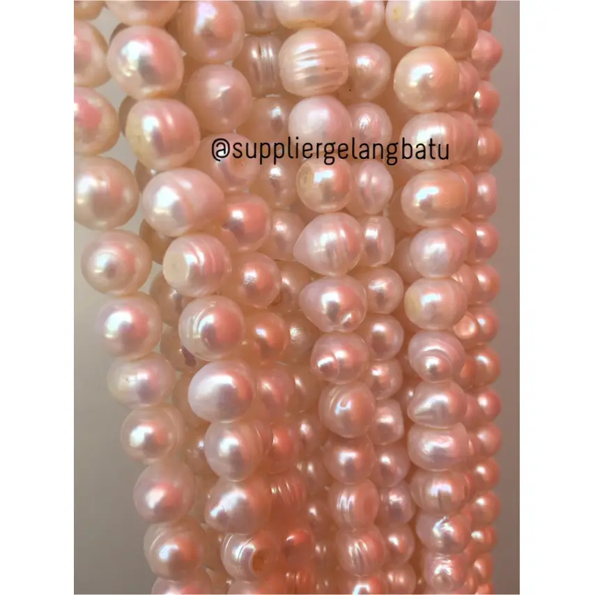 Bahan Aksesoris Mutiara Air Tawar Barok / Baroque 8 x 12mm Bulat pearl