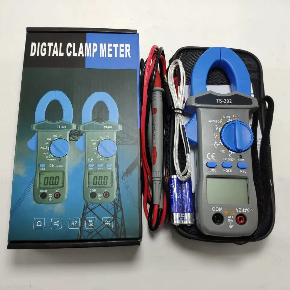 Digital Clamp Multimeter TS-202 - Mengukur Capasitor, ACA 40A/400A, ACV 4V/40V/400V/600V, DCV 400mV/4V/40V/400V/600V, Hz 10Hz-10MHz, CX 5nF-200uF, Celcius -20C-750C