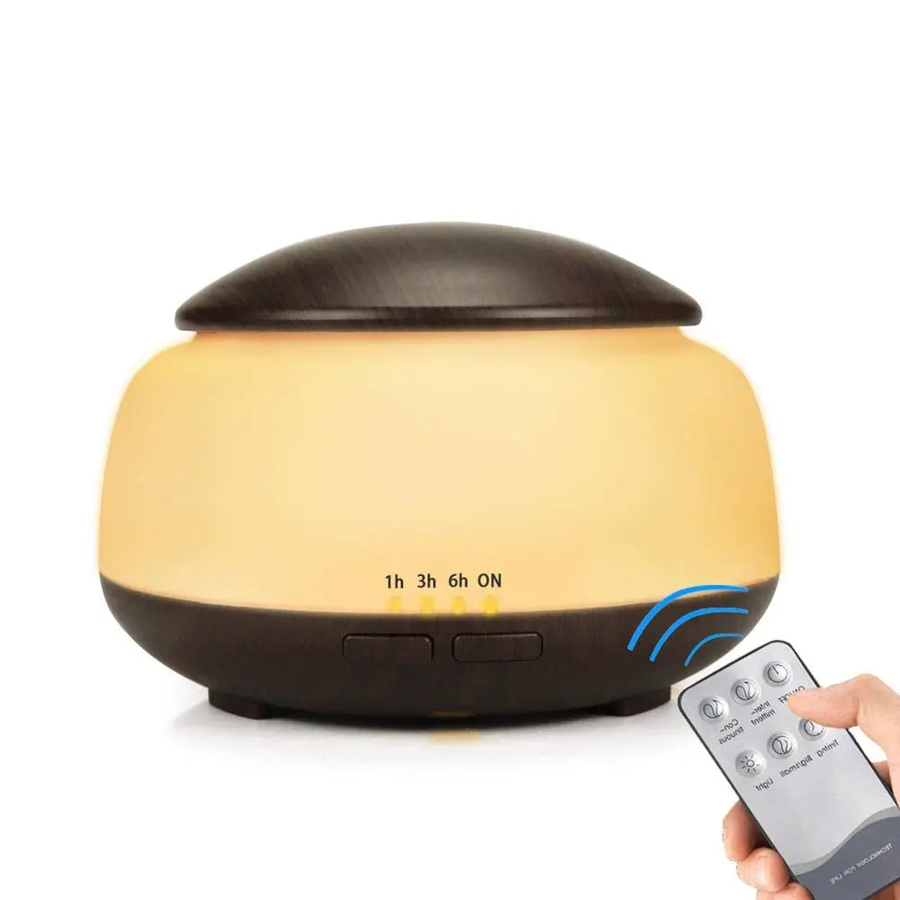 H52- Wood Grain Humidifier Diffuser 7 LED Light with Remote- 300ML