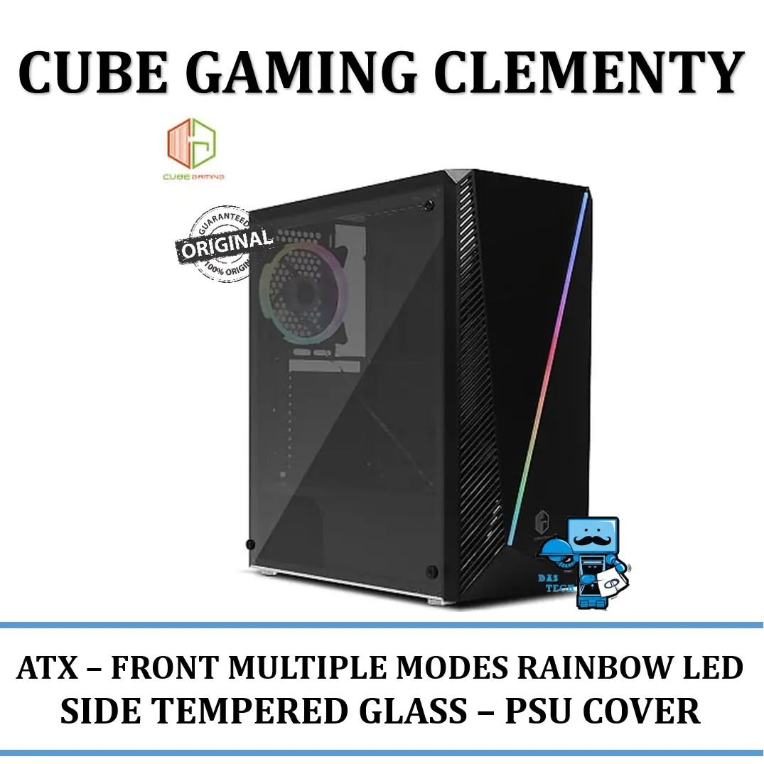 CASING PC CUBE GAMING CLEMENTY - FRONT MULTIPLE MODES RAINBOW LED