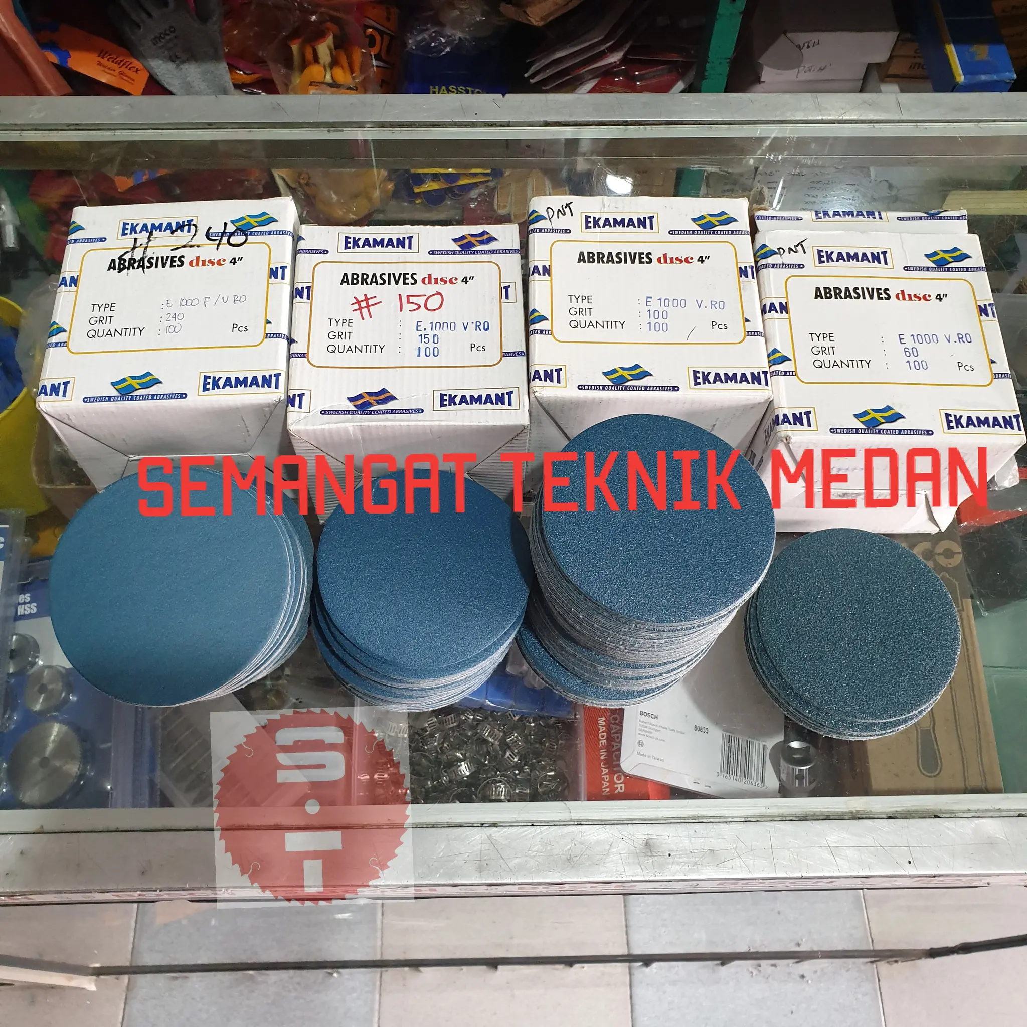KERTAS AMPLAS BULAT VELCRO BIRU EKAMANT 4" GRIT 60 80 100 150 180 240