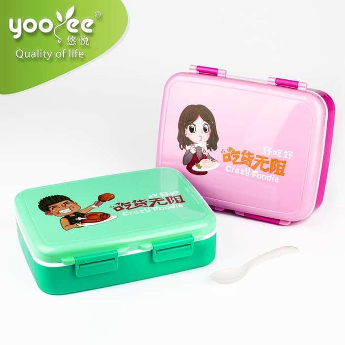 Gambar LUNCHBOX YOOYEE 607 PINK GREEN ANTI TUMPAH 5 SEKAT - Merah Muda dari Ollahomeliving Kota Bogor Tokopedia