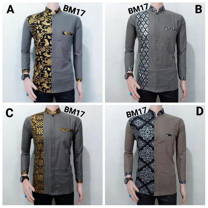 Gambar baju koko muslim kombinasi batik sopal bm17 abu abu modern keren dari model baju modernku Kota Pekalongan Tokopedia
