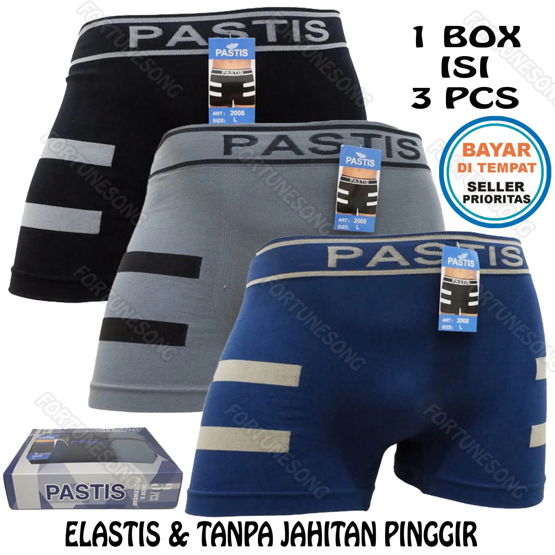 3 Pcs Celana Dalam Pria Boxer Pastis / Pastis Tanpa Jahitan 1 box