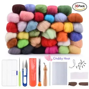 Wool Felt 36 colors + Felting Needles Tools Set (Beginner Bundling)