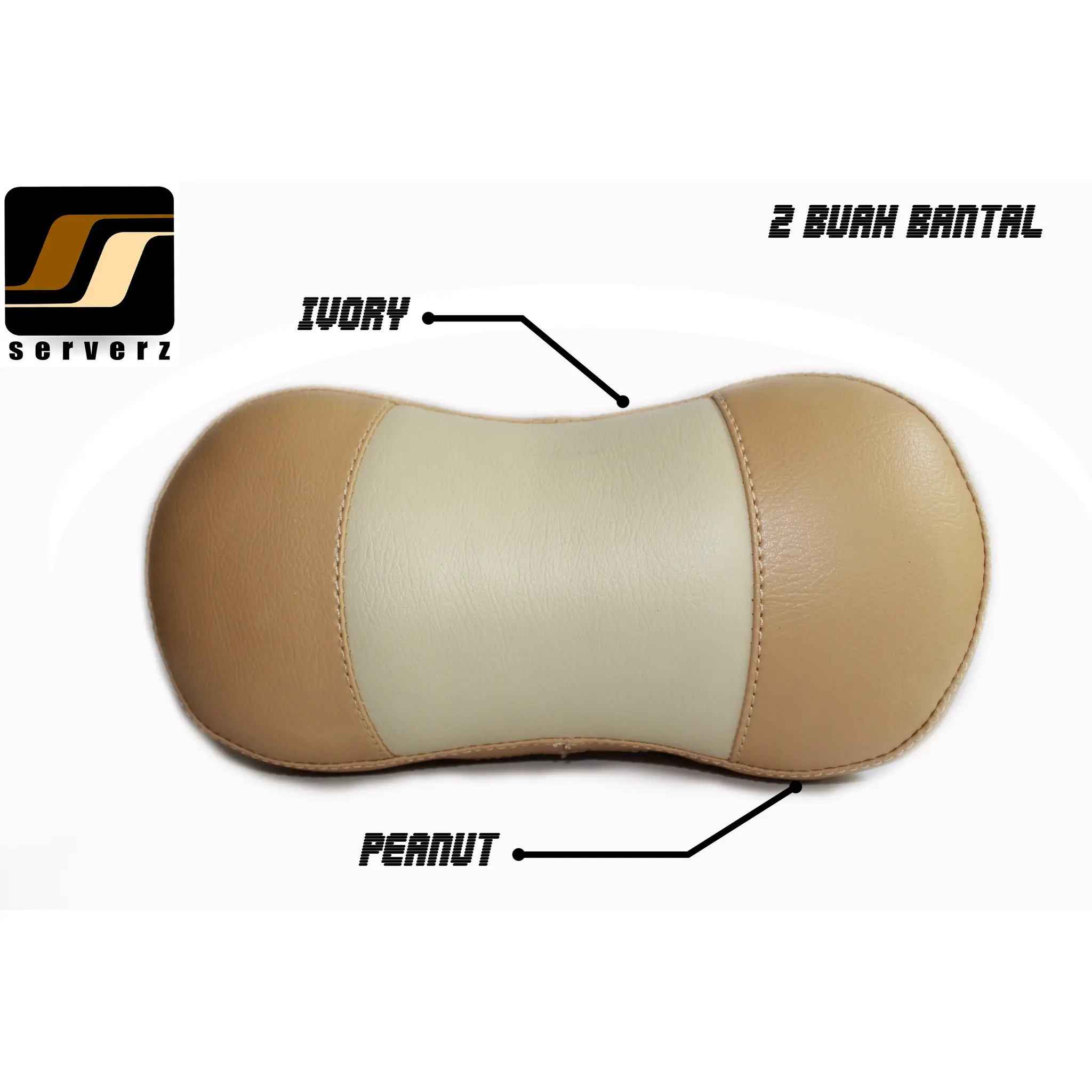 Headrest Bantal Mobil / Leher Kulit Sintetis Warna Peanut + Ivory
