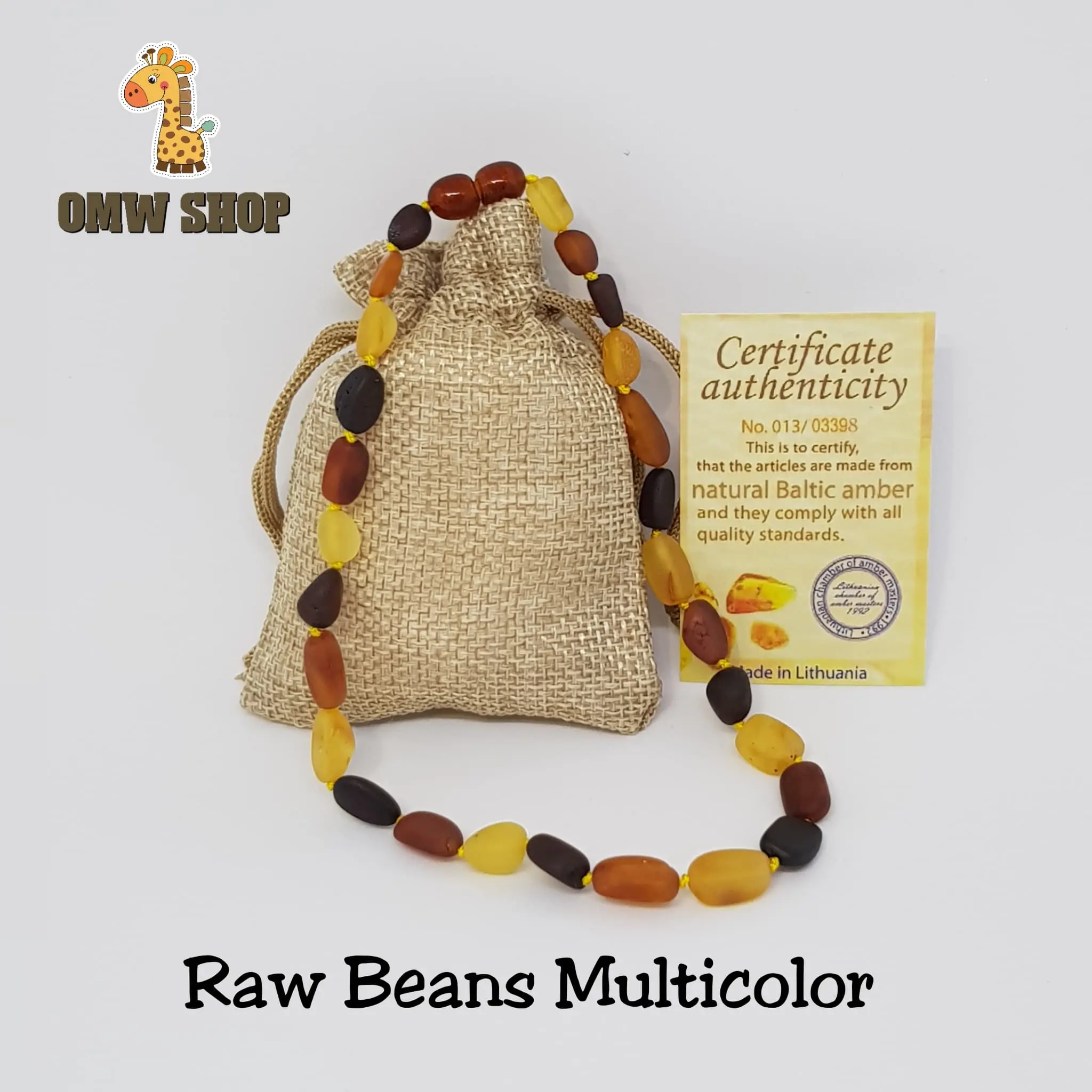OMWshop Kalung Amber Tumbuh Gigi Bayi Raw Bean Amber 100% USA Lab