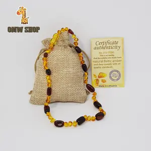 OMWshop Kalung Amber Tumbuh Gigi Bayi Baroque Gold Bean Cherry 33cm