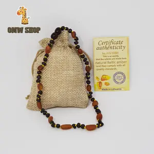 OMWshop Kalung Amber Tumbuh Gigi Bayi 33cm 3 Cherry 1 Cognac