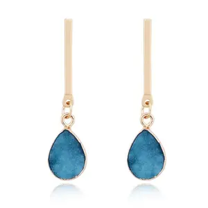LRC Anting Tusuk Fashion Blue Imitation Natural Stone Drop F63932