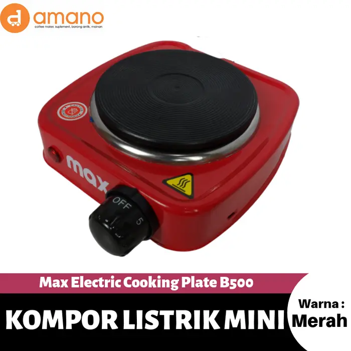 MAX Electric Cooking Plate Stove Moka Pot Kompor Listrik Mini B500 Red