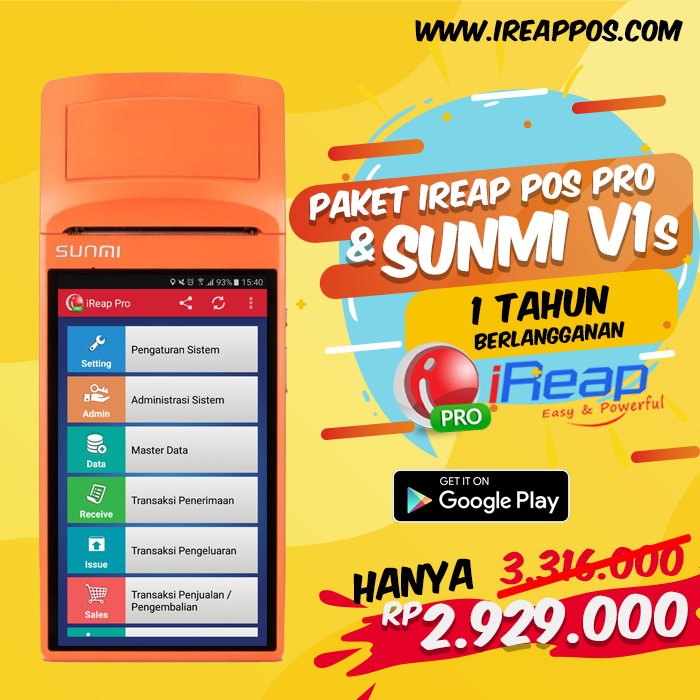 Gambar Paket Mobile iREAP POS PRO 1 Tahun Dengan Smart POS Printer Sunmi V1s dari Toko IREAP POS Kota Administrasi Jakarta Barat Tokopedia