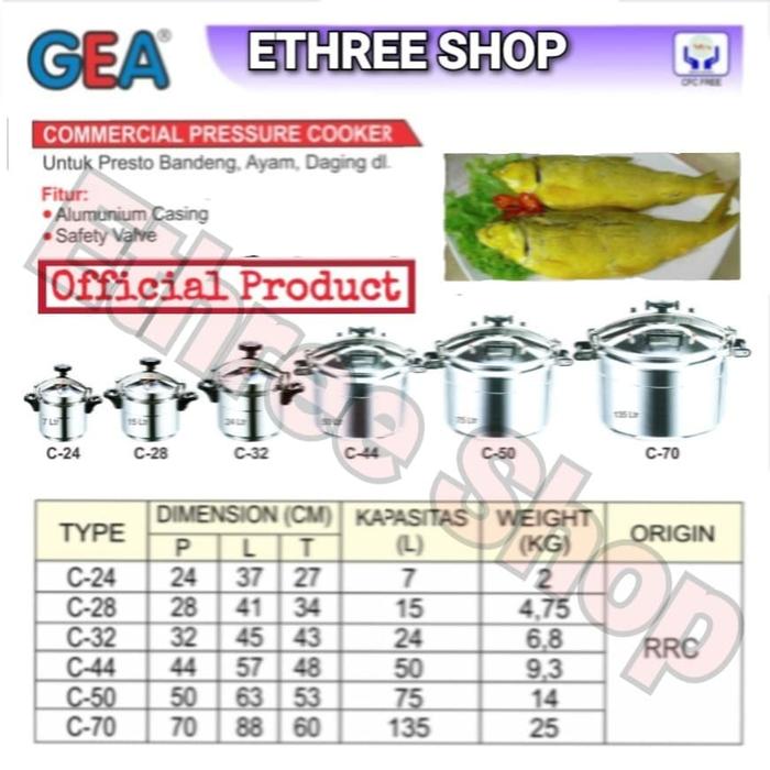 Gambar PANCI PRESTO 24 L / PRESSURE COOKER C-32 / GETRA / AYAM / IKAN / MURAH dari E Three Shop Kota Administrasi Jakarta Utara Tokopedia