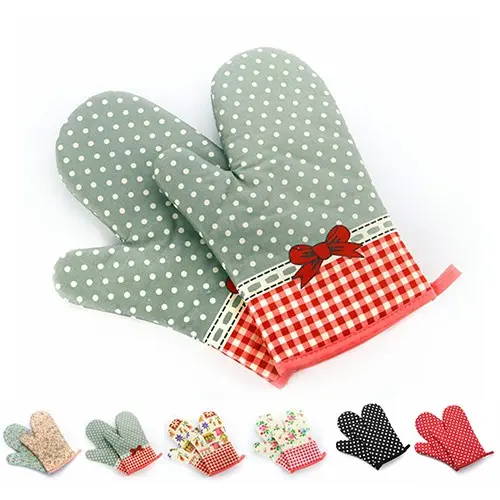 1Pc Dots Grids Print Oven Mitt Heat Resistant