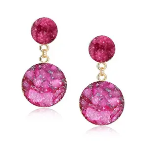 LRC Anting Tusuk Fashion Purple Imitation Natural Stone Round F62904